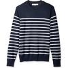 Amazon Essentials Men’s Cable Knit Long-Sleeve Crewneck Sweater, 100% Cotton, Big & Tall Options Available(Navy/White Mariner Stripe)