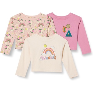 Amazon Essentials Babies, Toddlers and Girls’ Long Sleeve Cotton T-Shirts, Pack of 3(Badges/Unicorn/Wander)