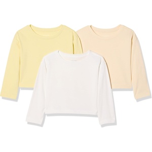 Amazon Essentials Babies, Toddlers and Girls’ Long Sleeve Cotton T-Shirts, Pack of 3(Beige/Pastel Yellow/White)