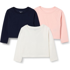 Amazon Essentials Babies, Toddlers and Girls’ Long Sleeve Cotton T-Shirts, Pack of 3(Ivory/Navy/Pink)