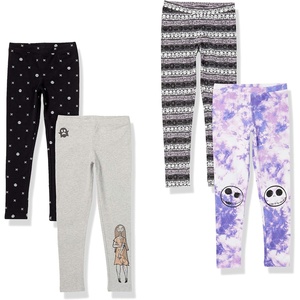 Amazon Essentials Disney | Marvel | Star Wars | Frozen | Princess Girls and Toddlers’ Cotton Stretch Leggings, Multipacks(Black/Grey/Purple  Nightmare Sally)