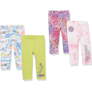 Amazon Essentials Disney | Marvel | Star Wars | Frozen | Princess Girls and Toddlers’ Cotton Stretch Leggings, Multipacks(Princess/Scribble)