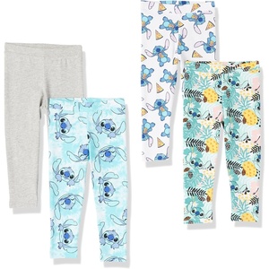 Amazon Essentials Disney | Marvel | Star Wars | Frozen | Princess Girls and Toddlers’ Cotton Stretch Leggings, Multipacks(Stitch/Pizza)