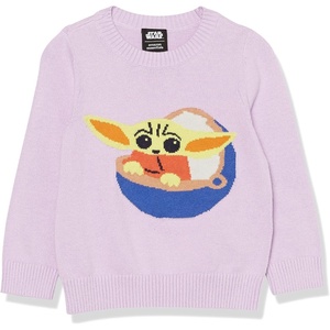 Amazon Essentials Disney | Marvel | Star Wars | Princess Girls and Toddlers’ Crewneck Cotton Sweater(Star Wars Grogu – Girls)