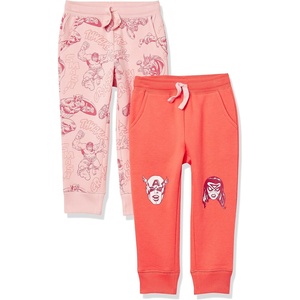 Amazon Essentials Disney | Marvel | Star Wars | Princess Girls and Toddlers’ Fleece Jogger Sweatpants, Pack of 2(2-pack Marvel Pink Avengers)