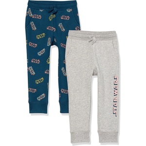 Amazon Essentials Disney | Marvel | Star Wars | Princess Girls and Toddlers’ Fleece Jogger Sweatpants, Pack of 2(2-pack Star Wars Logo/Print)