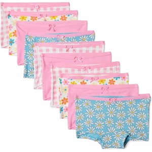 Amazon Essentials Girls’ Cotton Jersey Boxer Brief Underwear(Gingham/ Flower/ Pink)