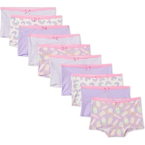 Amazon Essentials Girls’ Cotton Jersey Boxer Brief Underwear(Lilac/ Rainbow/ Stripes)