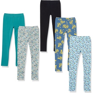 Amazon Essentials Girls’ Cotton Stretch Leggings, Multipacks(5-pack Blue Cats)