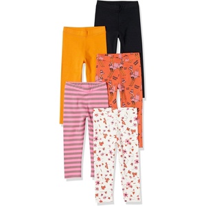 Amazon Essentials Girls’ Cotton Stretch Leggings, Multipacks(Black/Mustard Yellow/Pink Stripe/Skiing Foxes/White Floral)