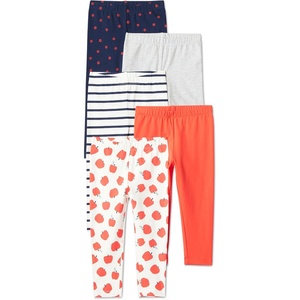 Amazon Essentials Girls’ Cotton Stretch Leggings, Multipacks(Red Orange/Heather Grey/Apples)