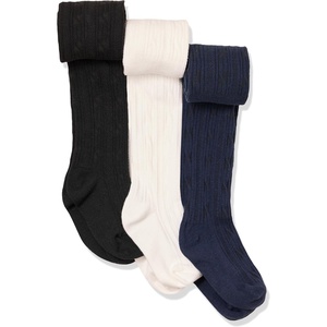 Amazon Essentials Girls’ Stretchy Cable Knit Tights, Pack of 3(White/Black/Navy)