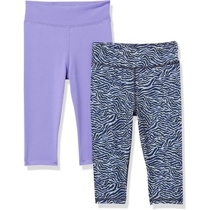 Amazon Essentials Girls and Toddlers’ Active Capri Legging, Multipacks(2-pack Lavender  Zebra)