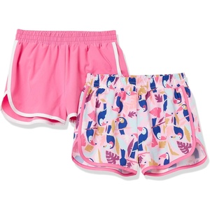 Amazon Essentials Girls and Toddlers’ Active Performance Running Shorts with Elasticized Waistband, Pack of 2(Pink Toucan)