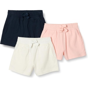 Amazon Essentials Girls and Toddlers’ Cotton Pull-On Shorts, Breathable, Stretchy with Drawstring(Ivory/Navy/Pink)