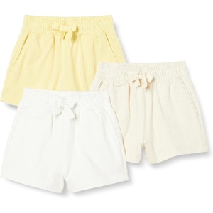Amazon Essentials Girls and Toddlers’ Cotton Pull-On Shorts, Breathable, Stretchy with Drawstring(Oatmeal Heather/Pastel Yellow/White)