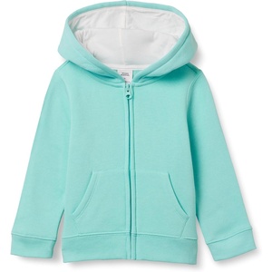 Amazon Essentials Girls and Toddlers’ Fleece Zip-Up Hooded Sweatshirt with Lined Hood and Rib Knit Detail(Aqua Blue)