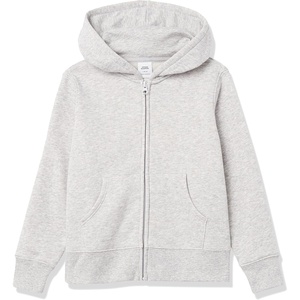 Amazon Essentials Girls and Toddlers’ Fleece Zip-Up Hooded Sweatshirt with Lined Hood and Rib Knit Detail(Light Grey Heather)