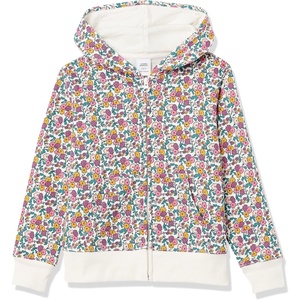 Amazon Essentials Girls and Toddlers’ Fleece Zip-Up Hooded Sweatshirt with Lined Hood and Rib Knit Detail(White Ditsy Floral)