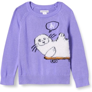 Amazon Essentials Girls and Toddlers’ Knitted Pullover Crewneck Sweater(Purple  Seal)