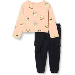 Amazon Essentials Girls and Toddlers’ Long Sleeve T-Shirt and Pull on Pants Set(Black/Cool Cat)