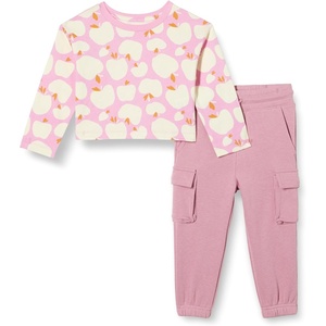 Amazon Essentials Girls and Toddlers’ Long Sleeve T-Shirt and Pull on Pants Set(Mauve/Apples)