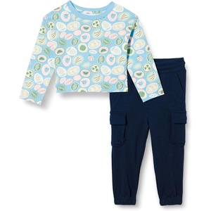 Amazon Essentials Girls and Toddlers’ Long Sleeve T-Shirt and Pull on Pants Set(Navy/Fruit)