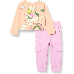 Amazon Essentials Girls and Toddlers’ Long Sleeve T-Shirt and Pull on Pants Set(Pink/Unicorn)