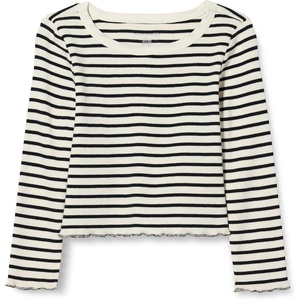 Amazon Essentials Girls and Toddlers’ Long-Sleeve Cropped Rib Top(Eggshell White Black French Stripes)