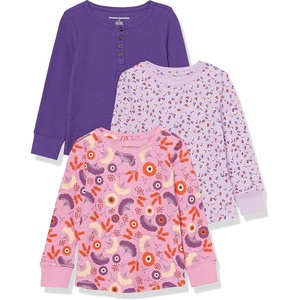 Amazon Essentials Girls and Toddlers’ Long-Sleeve Knit Thermal T-Shirts, Pack of 3(Purple  Folk Floral)