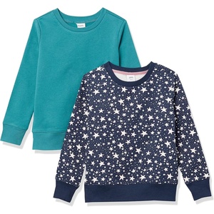 Amazon Essentials Girls and Toddlers’ Relaxed Fit Fleece Crewneck Pullover Sweatshirts, Pack of 2(2-pack Teal/Navy Stars)