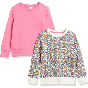 Amazon Essentials Girls and Toddlers’ Relaxed Fit Fleece Crewneck Pullover Sweatshirts, Pack of 2(Pink/White Ditsy Floral)