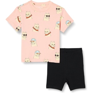 Amazon Essentials Girls and Toddlers’ Short Sleeve T-Shirt and Bike Short Set, Pack of 2(Black/Cool Cats)