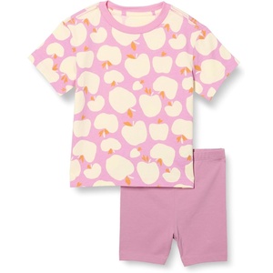 Amazon Essentials Girls and Toddlers’ Short Sleeve T-Shirt and Bike Short Set, Pack of 2(Mauve/Apples)