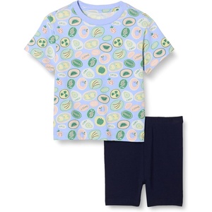 Amazon Essentials Girls and Toddlers’ Short Sleeve T-Shirt and Bike Short Set, Pack of 2(Navy/Fruit)