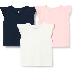 Amazon Essentials Girls and Toddlers’ Sleeveless Ruffle Sleeve T-Shirt, Pack of 3(Ivory/Navy/Pink)
