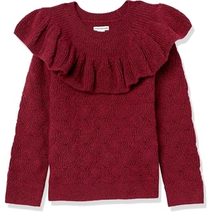 Amazon Essentials Girls and Toddlers’ Soft Touch Ruffle Pullover Sweater(Raspberry Red Shearling)