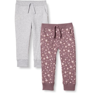 Amazon Essentials Girls and Toddlers’ Sweatpants with Elastic Waist and Drawstring, Multipacks(Light Grey Heather/Mauve Stars)