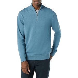 Amazon Essentials Men’s 100% Cotton Quarter-Zip Mock Neck Sweater(Blue)