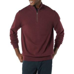 Amazon Essentials Men’s 100% Cotton Quarter-Zip Mock Neck Sweater(Burgundy)