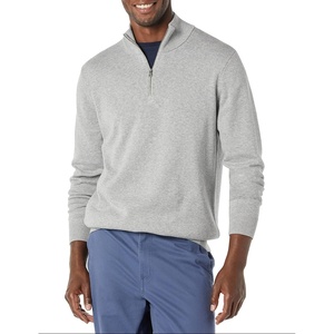 Amazon Essentials Men’s 100% Cotton Quarter-Zip Mock Neck Sweater(Medium Grey Heather)