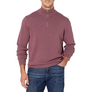 Amazon Essentials Men’s 100% Cotton Quarter-Zip Mock Neck Sweater(Plum)