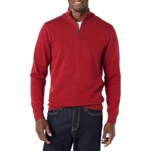 Amazon Essentials Men’s 100% Cotton Quarter-Zip Mock Neck Sweater(Red)