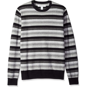 Amazon Essentials Men’s Cable Knit Long-Sleeve Crewneck Sweater, 100% Cotton, Big & Tall Options Available(Black Grey Stripe)