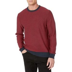 Amazon Essentials Men’s Cable Knit Long-Sleeve Crewneck Sweater, 100% Cotton, Big & Tall Options Available(Navy/Red Stripe)