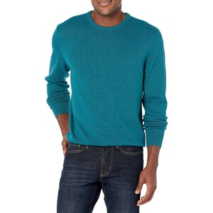 Amazon Essentials Men’s Cable Knit Long-Sleeve Crewneck Sweater, 100% Cotton, Big & Tall Options Available(Teal Blue Heather)