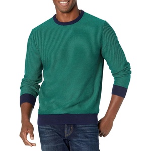 Amazon Essentials Men’s Cable Knit Long-Sleeve Crewneck Sweater, 100% Cotton, Big & Tall Options Available(Teal/White Stripe)