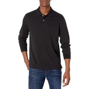 Amazon Essentials Men’s Long-Sleeve Pique Polo Shirt(Black)
