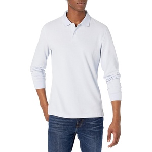 Amazon Essentials Men’s Long-Sleeve Pique Polo Shirt(Light Blue)