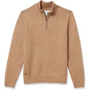 Amazon Essentials Men’s Long-Sleeve Soft Touch Rib Quarter-Zip Sweater(Camel)